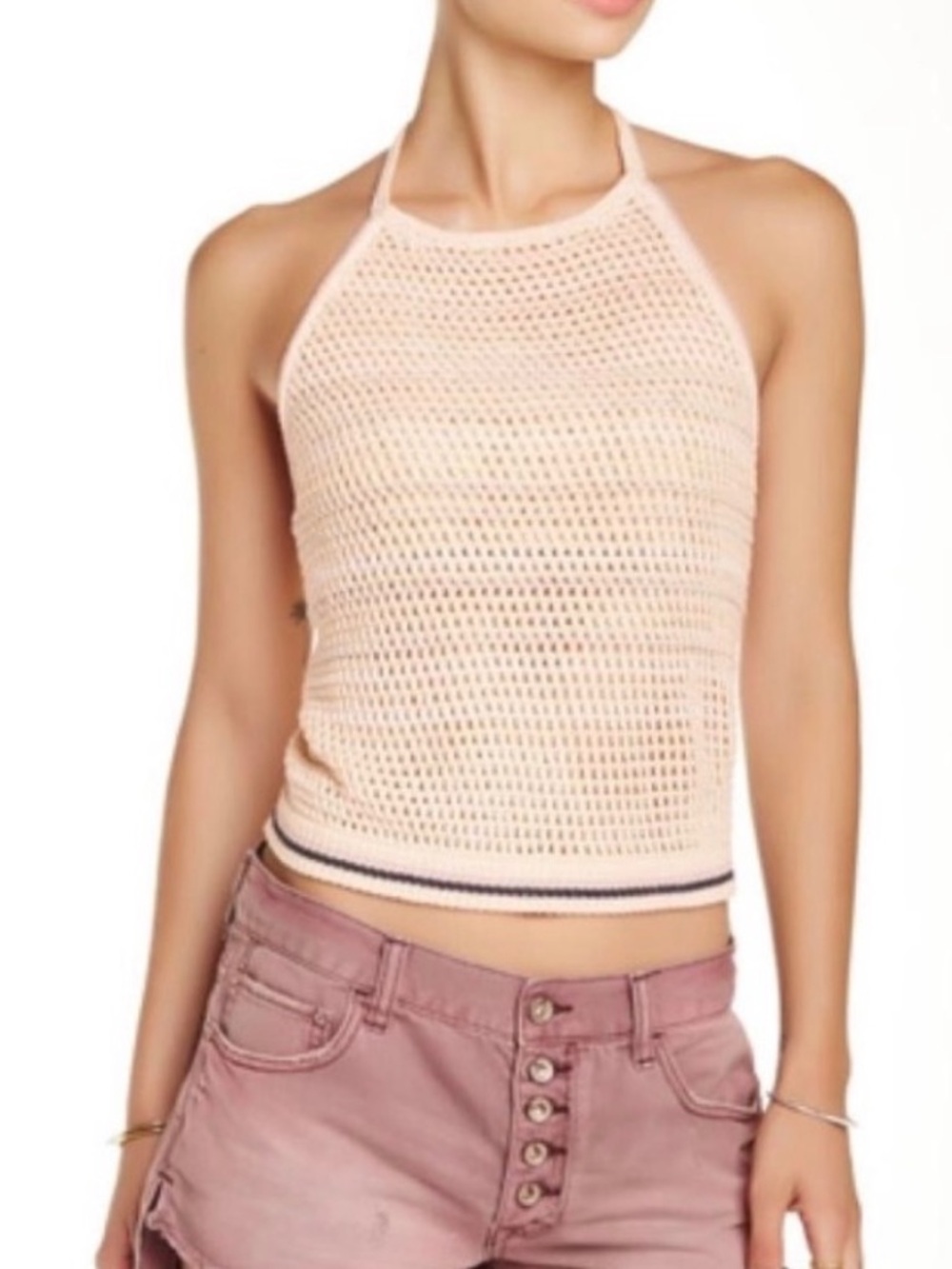Free People Tipping Open-Knit Halter Crop Top